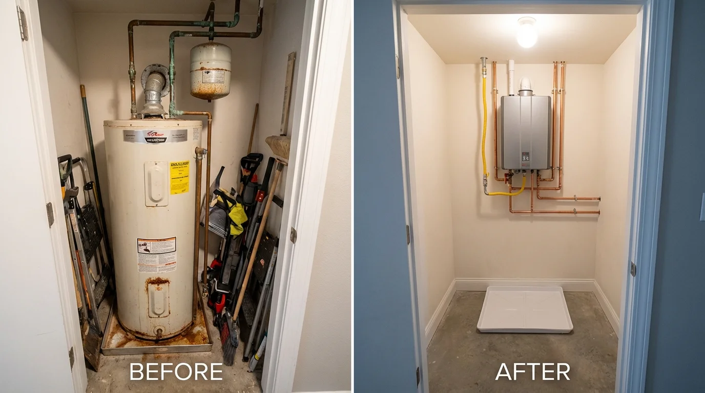 Tank water heater versus wall-mounted tankless unit comparison for Conway, NH homeowners
